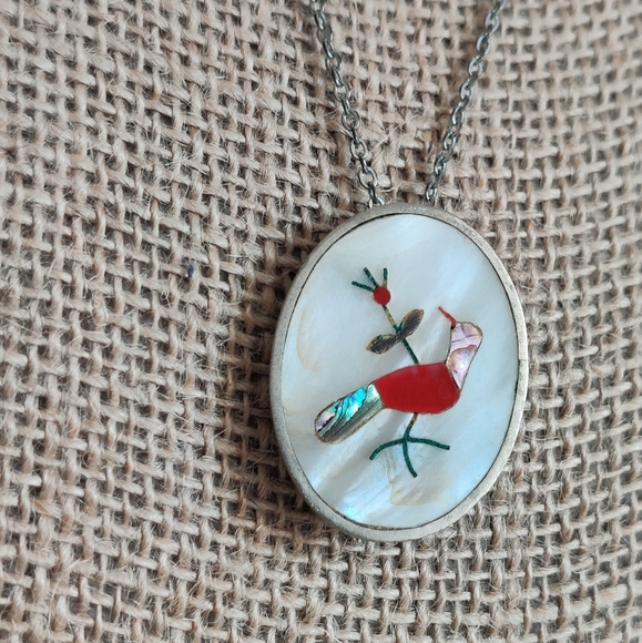 Vintage Zuni Style Southwestern Abalone Cardinal Red Bird - Picture 5 of 14